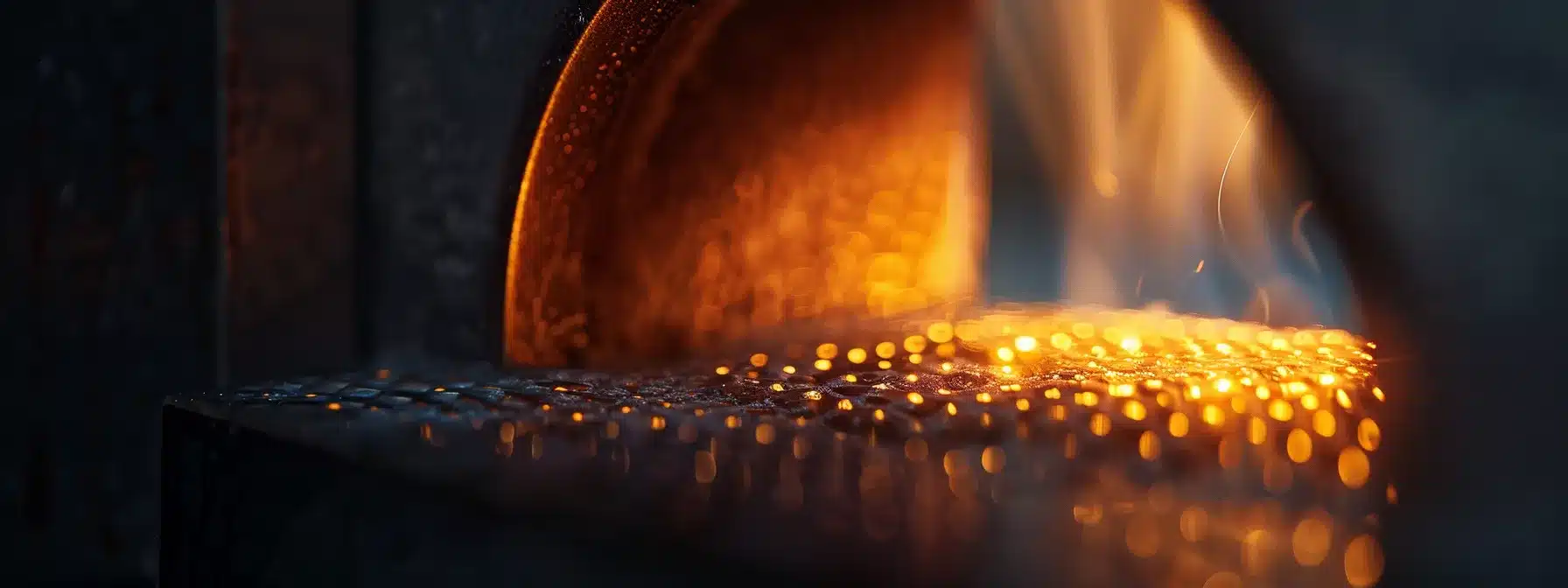 a close-up photo of a furnace burner glowing brightly as it produces heat.